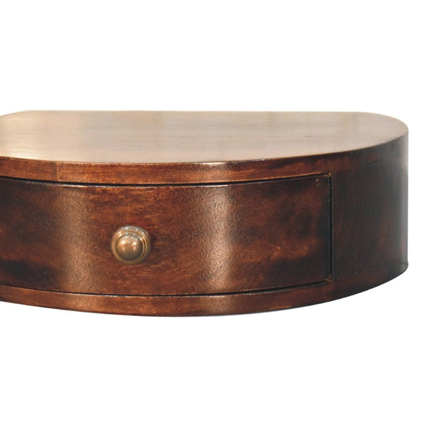 HomeRoots 16" Walnut Floating Nightstand - Elegant Half-Moon Design, Compact Storage, Modern Wall-Mounted Table 653826