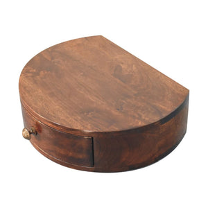 HomeRoots 16" Walnut Floating Nightstand - Elegant Half-Moon Design, Compact Storage, Modern Wall-Mounted Table 653826