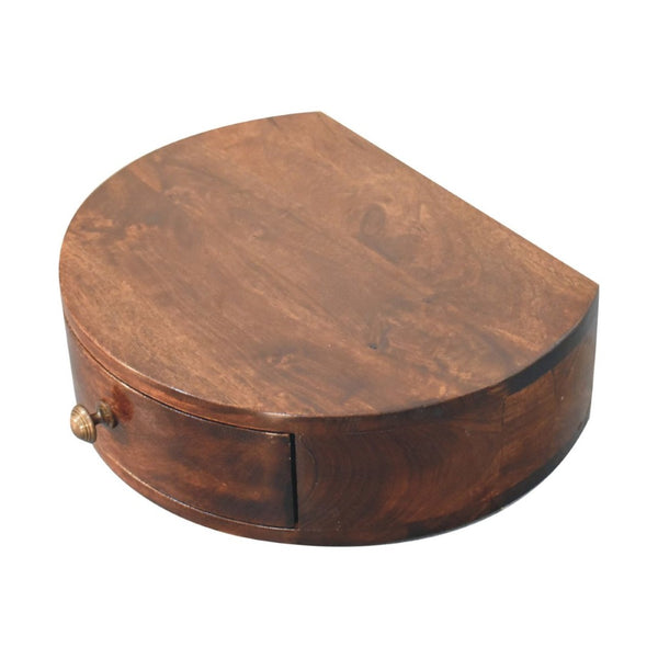 HomeRoots 16" Walnut Floating Nightstand - Elegant Half-Moon Design, Compact Storage, Modern Wall-Mounted Table 653826