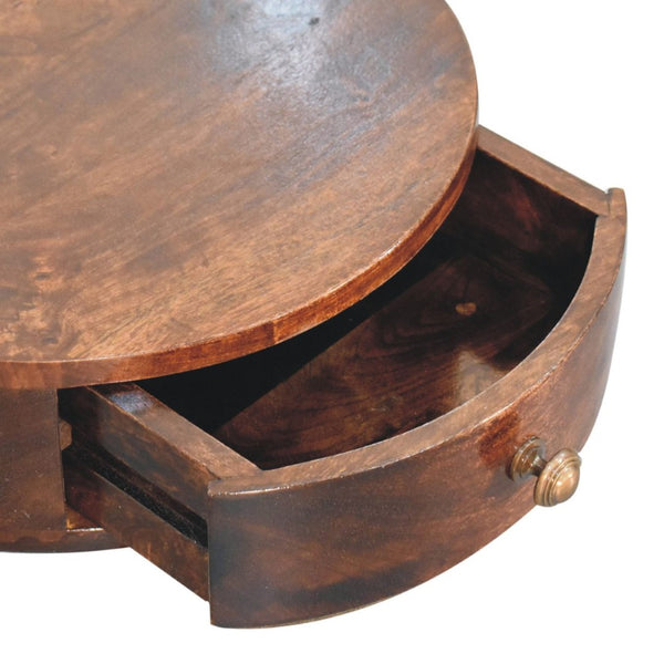 HomeRoots 16" Walnut Floating Nightstand - Elegant Half-Moon Design, Compact Storage, Modern Wall-Mounted Table 653826