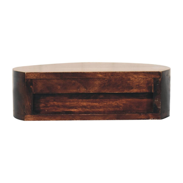 HomeRoots 16" Walnut Floating Nightstand - Elegant Half-Moon Design, Compact Storage, Modern Wall-Mounted Table 653826