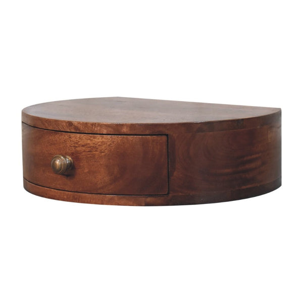 HomeRoots 16" Brown Solid Wood Half-Moon Floating Nightstand with Hidden Drawer for Modern Space-Saving Style 653827