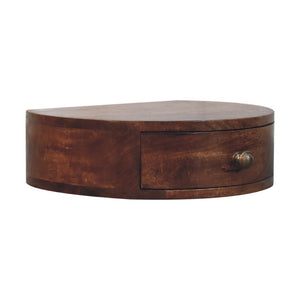 HomeRoots 16" Brown Solid Wood Half-Moon Floating Nightstand with Hidden Drawer for Modern Space-Saving Style 653827