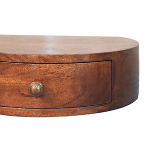 HomeRoots 16" Brown Solid Wood Half-Moon Floating Nightstand with Hidden Drawer for Modern Space-Saving Style 653827