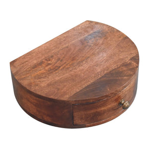 HomeRoots 16" Brown Solid Wood Half-Moon Floating Nightstand with Hidden Drawer for Modern Space-Saving Style 653827