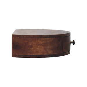 HomeRoots 16" Brown Solid Wood Half-Moon Floating Nightstand with Hidden Drawer for Modern Space-Saving Style 653827