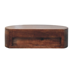 HomeRoots 16" Brown Solid Wood Half-Moon Floating Nightstand with Hidden Drawer for Modern Space-Saving Style 653827