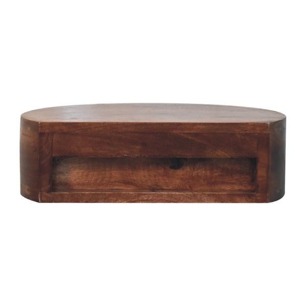 HomeRoots 16" Brown Solid Wood Half-Moon Floating Nightstand with Hidden Drawer for Modern Space-Saving Style 653827