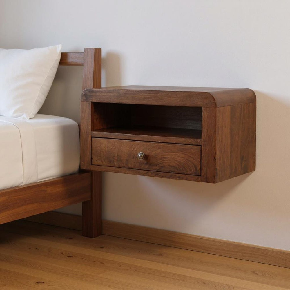 HomeRoots 18" Chestnut Solid Wood Floating Nightstand - Space-Saving Design with Hidden Storage & Modern Style 653828