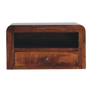 HomeRoots 18" Chestnut Floating Nightstand - Handcrafted Solid Mango Wood with Modern Curved Design & Drawer 653829