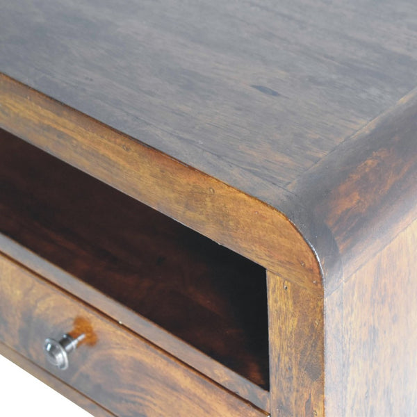 HomeRoots 18" Chestnut Floating Nightstand - Handcrafted Solid Mango Wood with Modern Curved Design & Drawer 653829