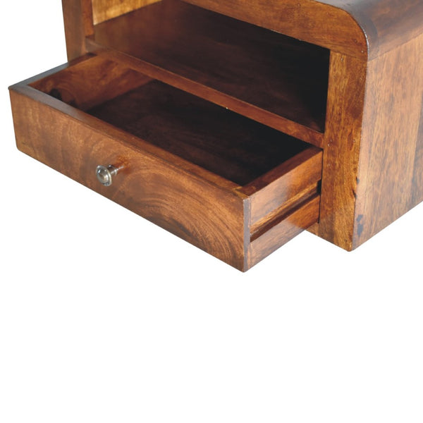 HomeRoots 18" Chestnut Floating Nightstand - Handcrafted Solid Mango Wood with Modern Curved Design & Drawer 653829
