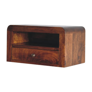 HomeRoots 18" Chestnut Floating Nightstand - Handcrafted Solid Mango Wood with Modern Curved Design & Drawer 653829