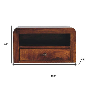 HomeRoots 18" Chestnut Floating Nightstand - Handcrafted Solid Mango Wood with Modern Curved Design & Drawer 653829