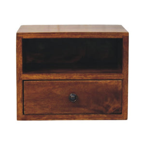 HomeRoots 12" Chestnut Floating Nightstand - Handcrafted Solid Wood with Drawer & Shelf for Space-Saving Style 653830