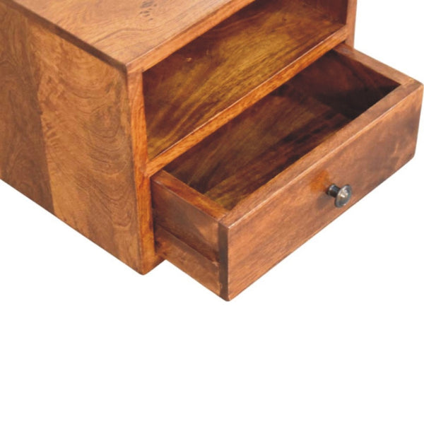 HomeRoots 12" Chestnut Floating Nightstand - Handcrafted Solid Wood with Drawer & Shelf for Space-Saving Style 653830