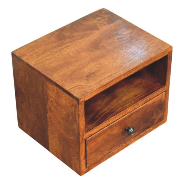 HomeRoots 12" Chestnut Floating Nightstand - Handcrafted Solid Wood with Drawer & Shelf for Space-Saving Style 653830