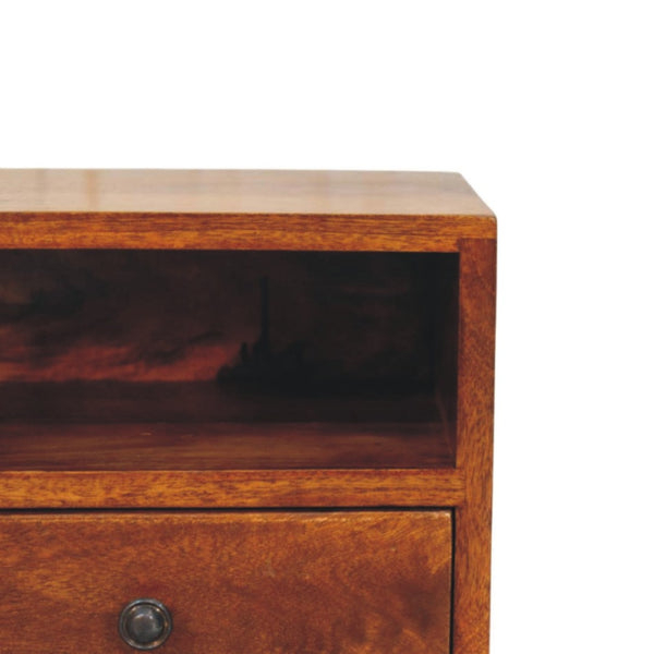 HomeRoots 12" Chestnut Floating Nightstand - Handcrafted Solid Wood with Drawer & Shelf for Space-Saving Style 653830