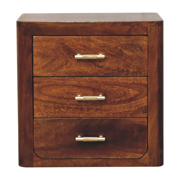 HomeRoots 18" Brown Solid Wood Nightstand with 3 Drawers - Handcrafted Storage for Modern & Rustic Spaces 653831