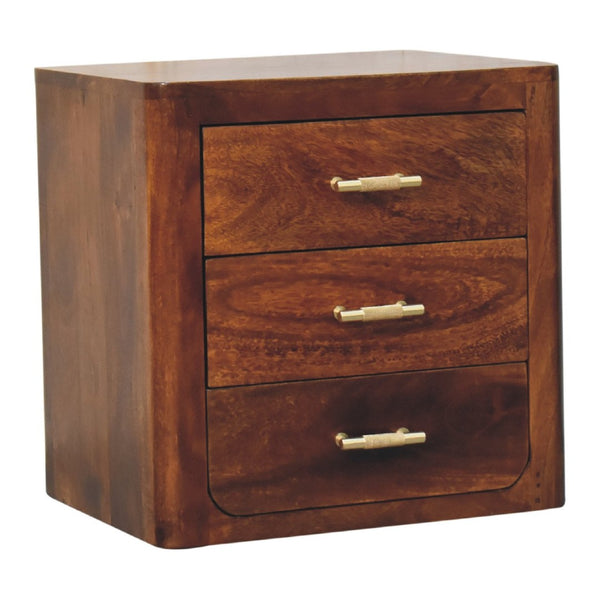 HomeRoots 18" Brown Solid Wood Nightstand with 3 Drawers - Handcrafted Storage for Modern & Rustic Spaces 653831