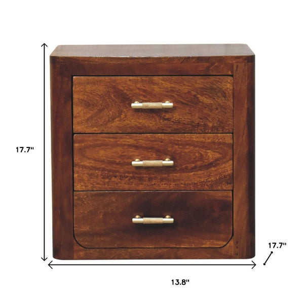 HomeRoots 18" Brown Solid Wood Nightstand with 3 Drawers - Handcrafted Storage for Modern & Rustic Spaces 653831