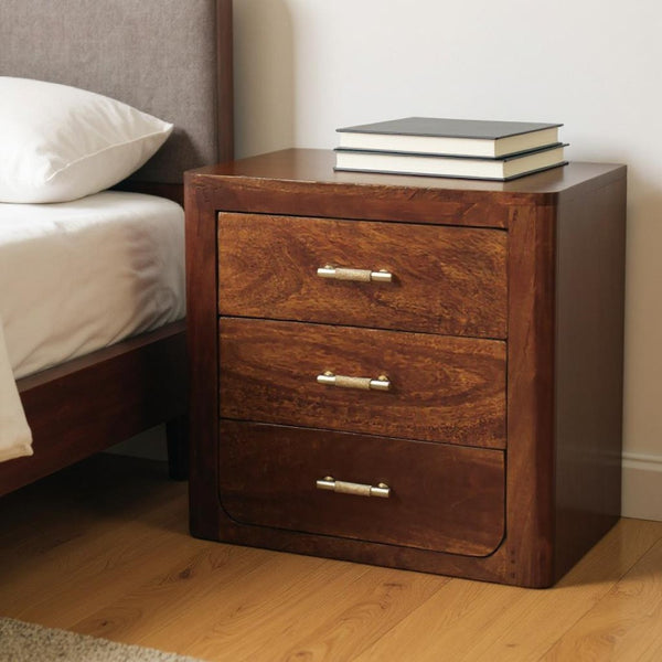 HomeRoots 18" Brown Solid Wood Nightstand with 3 Drawers - Handcrafted Storage for Modern & Rustic Spaces 653831