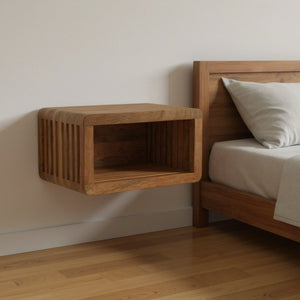 HomeRoots 18" Modern Brown Solid Mango Wood Floating Nightstand with Geometric Design for Any Room 653833