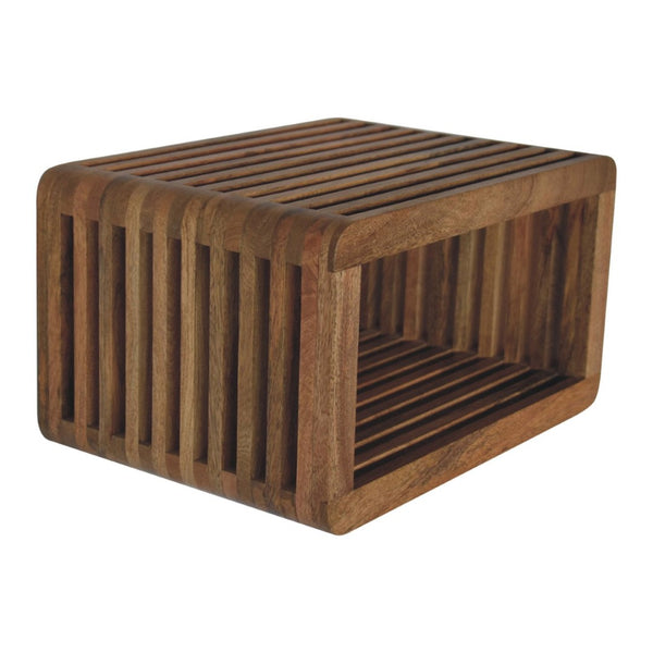 HomeRoots 18" Modern Brown Solid Mango Wood Floating Nightstand with Geometric Design for Any Room 653833