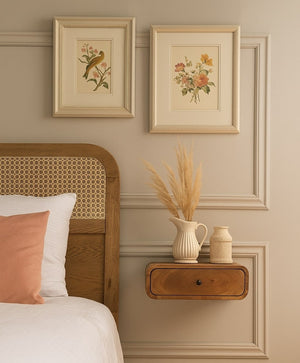 HomeRoots 18" Oak Floating Nightstand - Stylish Wall-Mounted Storage Solution with One Drawer for Space-Saving 653834
