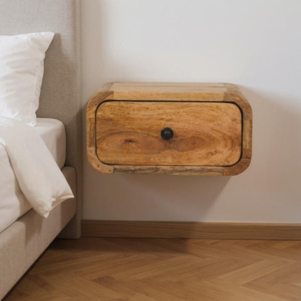 HomeRoots 12" Oak Solid Wood Floating Nightstand with Hidden Drawer - Stylish Space-Saving Bedside Table 653835