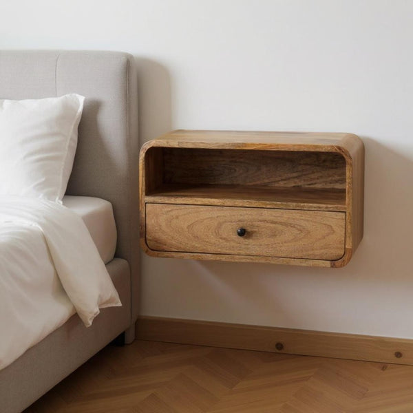HomeRoots 22" Oak Solid Wood Floating Nightstand - Stylish Wall-Mounted Storage with Drawer & Shelf for Any Room 653836