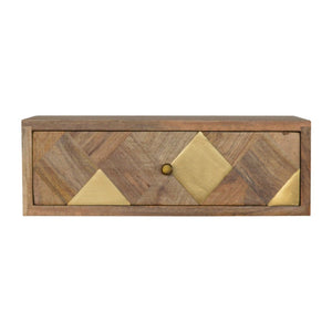 HomeRoots 18" Brown Solid Wood Floating Nightstand with Hand-Carved Geometric Design for Modern Spaces 653837