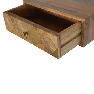 HomeRoots 18" Brown Solid Wood Floating Nightstand with Hand-Carved Geometric Design for Modern Spaces 653837