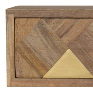HomeRoots 18" Brown Solid Wood Floating Nightstand with Hand-Carved Geometric Design for Modern Spaces 653837