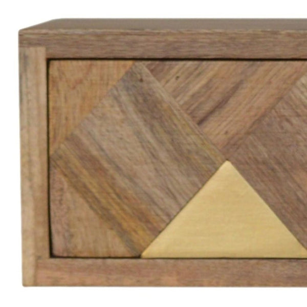 HomeRoots 18" Brown Solid Wood Floating Nightstand with Hand-Carved Geometric Design for Modern Spaces 653837