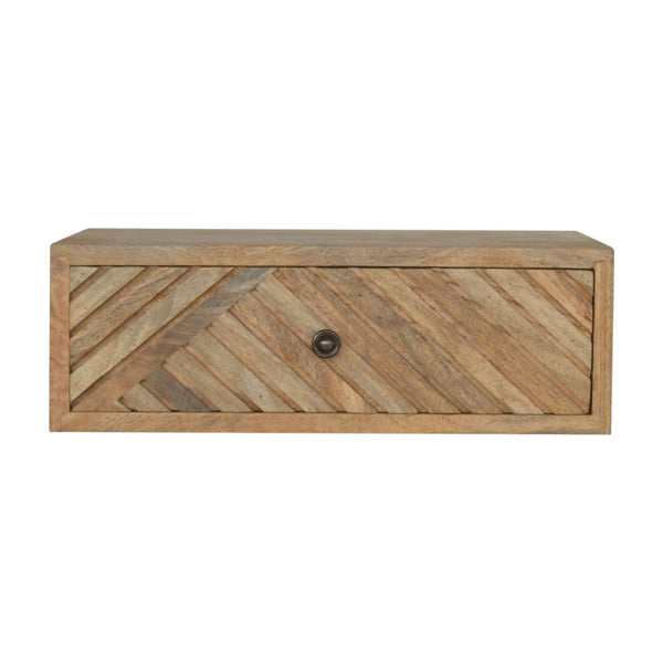 HomeRoots 18" Natural Solid Wood Nightstand - Handcrafted Geometric Design, Wall-Mounted, Compact Storage Solution 653838