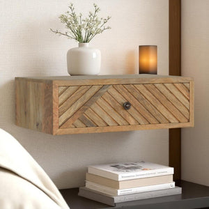 HomeRoots 18" Natural Solid Wood Nightstand - Handcrafted Geometric Design, Wall-Mounted, Compact Storage Solution 653838