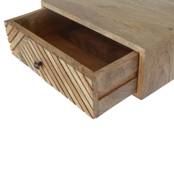 HomeRoots 18" Natural Solid Wood Nightstand - Handcrafted Geometric Design, Wall-Mounted, Compact Storage Solution 653838