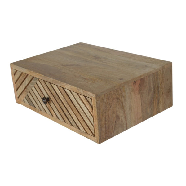 HomeRoots 18" Natural Solid Wood Nightstand - Handcrafted Geometric Design, Wall-Mounted, Compact Storage Solution 653838