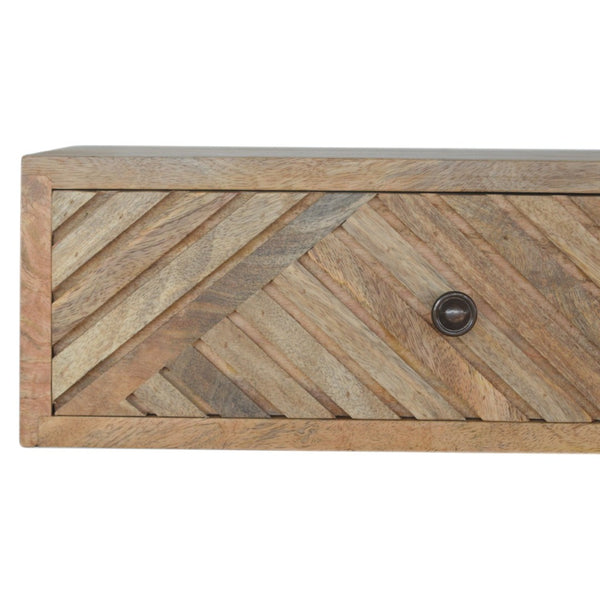 HomeRoots 18" Natural Solid Wood Nightstand - Handcrafted Geometric Design, Wall-Mounted, Compact Storage Solution 653838