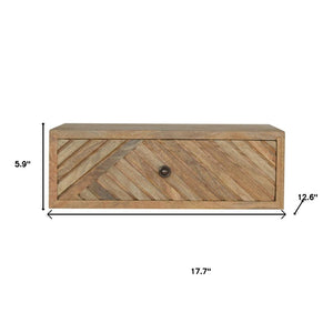 HomeRoots 18" Natural Solid Wood Nightstand - Handcrafted Geometric Design, Wall-Mounted, Compact Storage Solution 653838