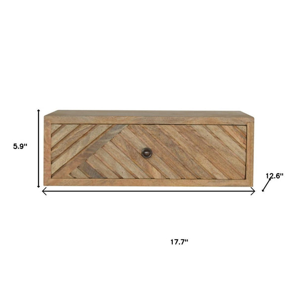 HomeRoots 18" Natural Solid Wood Nightstand - Handcrafted Geometric Design, Wall-Mounted, Compact Storage Solution 653838