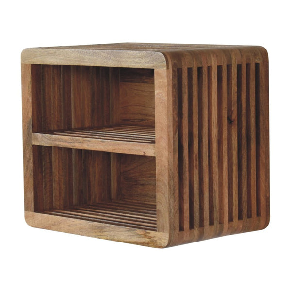HomeRoots 18" Brown Floating Nightstand with Hand-Carved Geometric Design - Space-Saving Storage Solution 653839