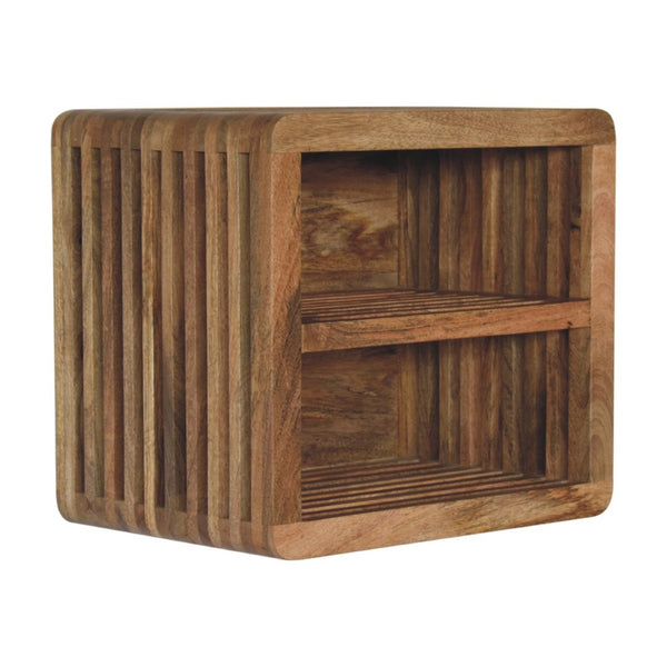 HomeRoots 18" Brown Floating Nightstand with Hand-Carved Geometric Design - Space-Saving Storage Solution 653839