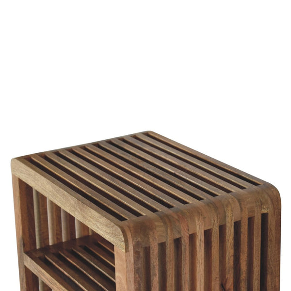 HomeRoots 18" Brown Floating Nightstand with Hand-Carved Geometric Design - Space-Saving Storage Solution 653839