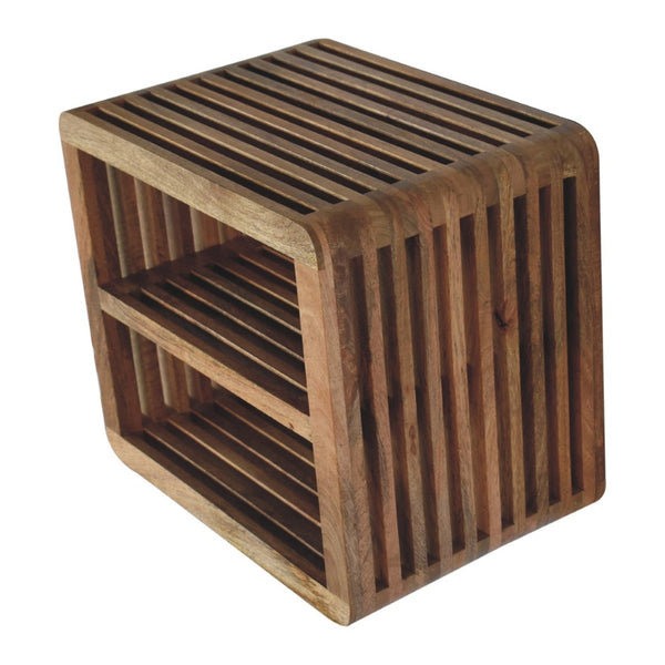 HomeRoots 18" Brown Floating Nightstand with Hand-Carved Geometric Design - Space-Saving Storage Solution 653839