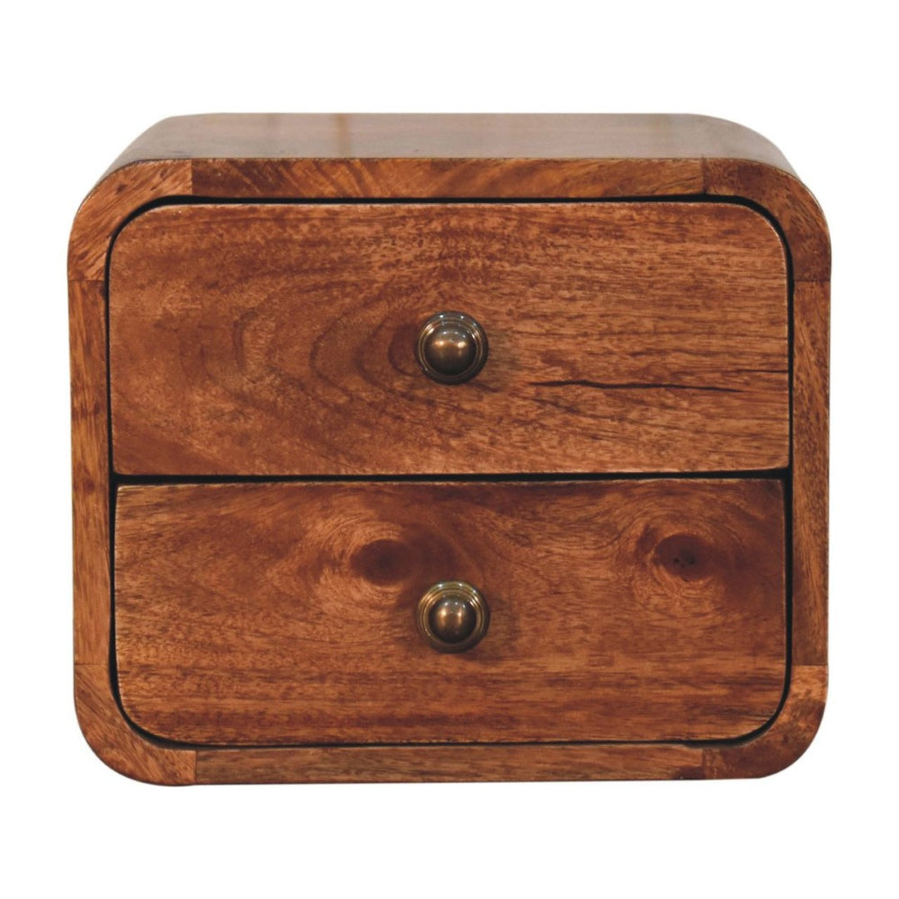 HomeRoots 12" Brown Solid Wood Floating Nightstand with Two Drawers - Rustic, Space-Saving Elegance for Any Room 653840
