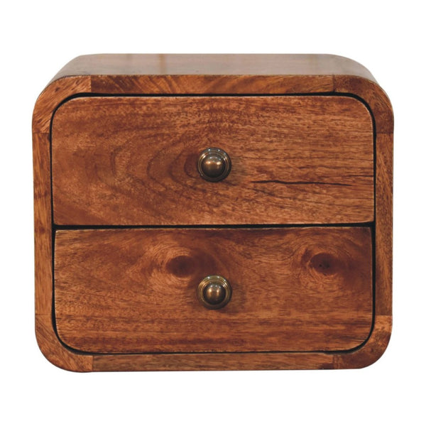 HomeRoots 12" Brown Solid Wood Floating Nightstand with Two Drawers - Rustic, Space-Saving Elegance for Any Room 653840