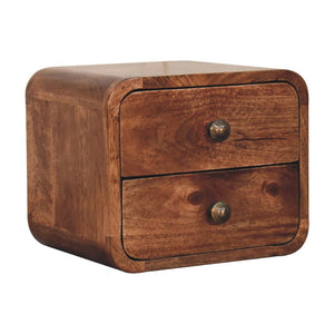 HomeRoots 12" Brown Solid Wood Floating Nightstand with Two Drawers - Rustic, Space-Saving Elegance for Any Room 653840