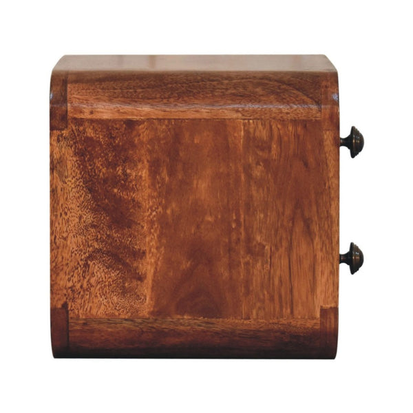 HomeRoots 12" Brown Solid Wood Floating Nightstand with Two Drawers - Rustic, Space-Saving Elegance for Any Room 653840